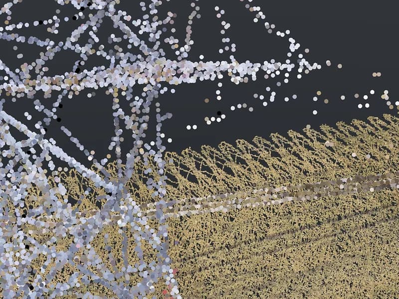 Drone camera preview of a crossarm with insulator strings